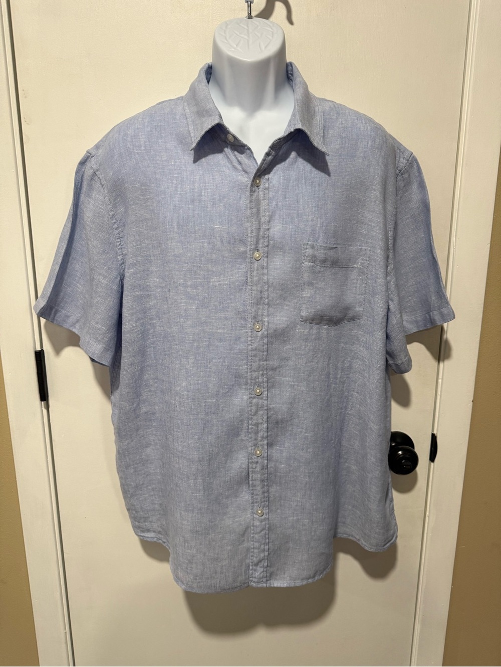 Men's Light Blue Short-Sleeve Casual Button-Down Shirt-#1508